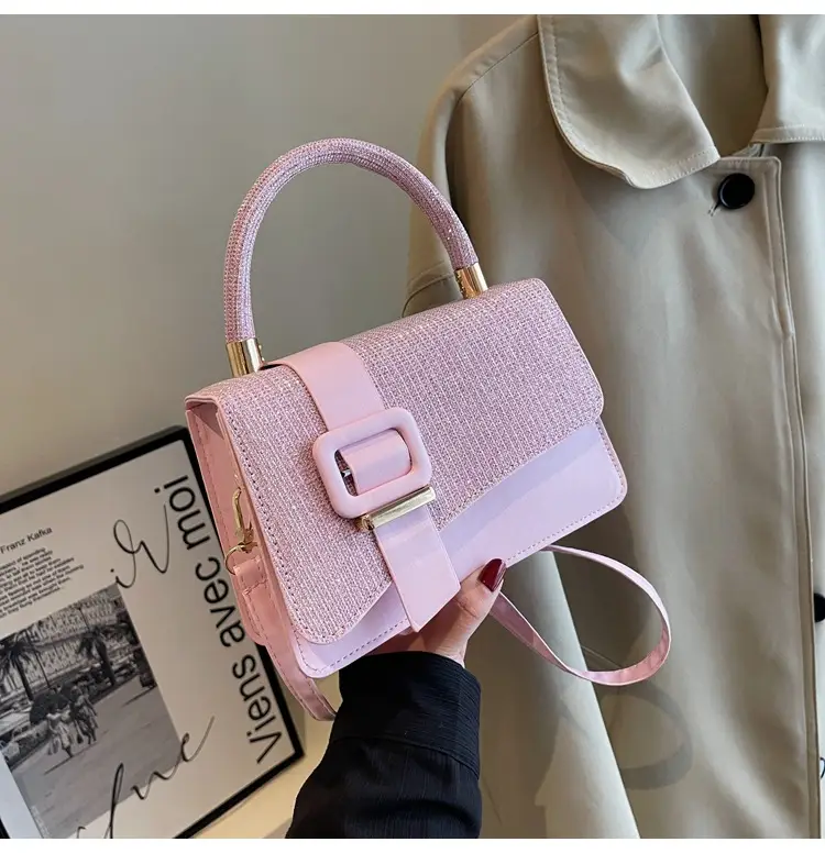 Pink Leather Stone Pattern Shoulder Bag for Women — feature 17
