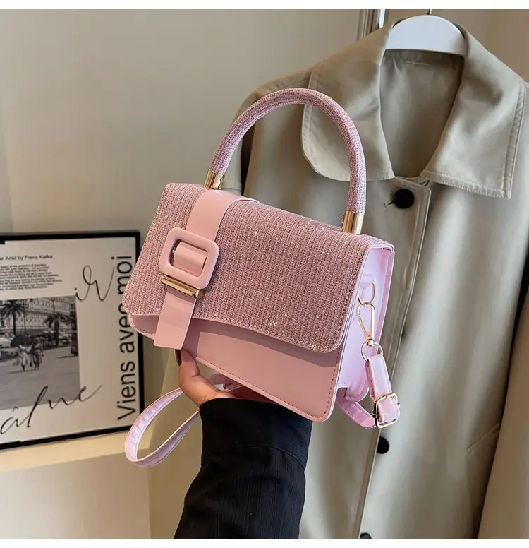 Pink Leather Stone Pattern Shoulder Bag for Women — feature 18
