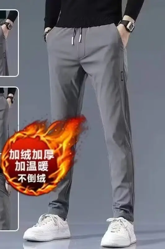 Men Fleece Lined Straight Pants Plus Size Grey — feature 29