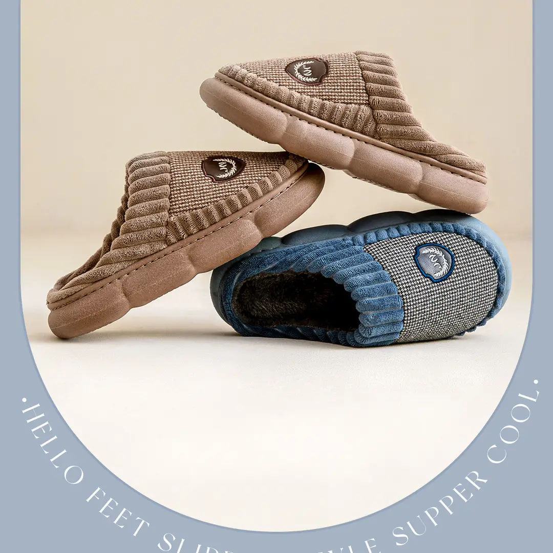 Lidani extra large size cotton slippers men's autumn and winter indoor home non-slip 2023 new couple wool slippers men — feature 6