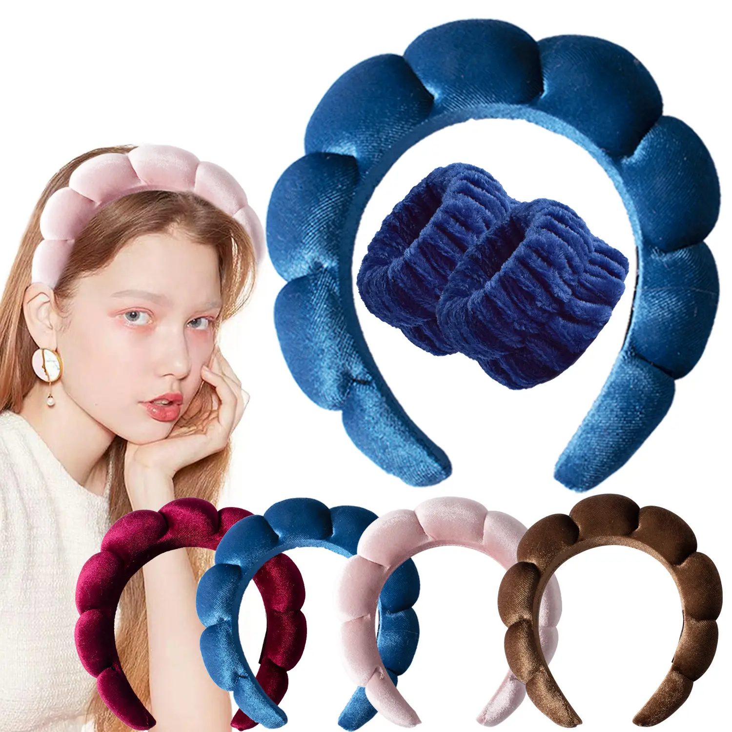 Sponge Hair Band Gold Velvet Three Piece Set — feature 9