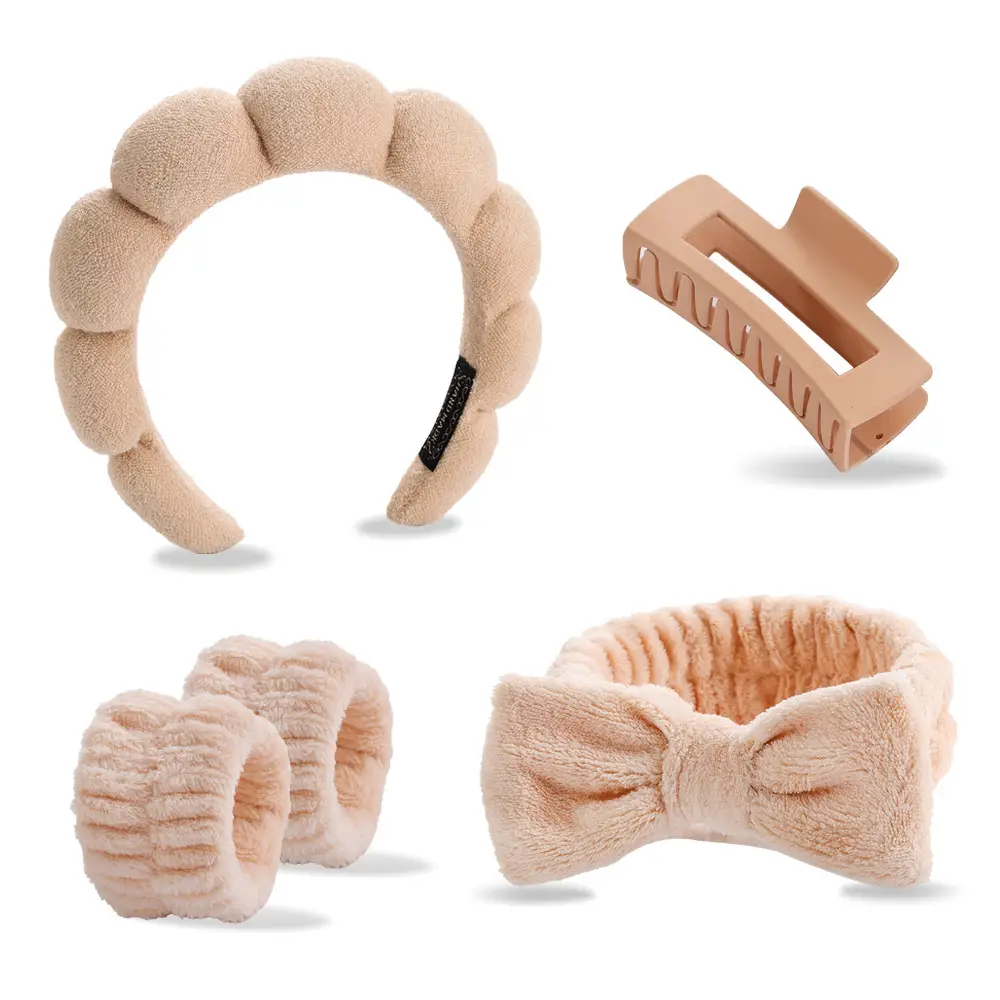 Sponge Hair Band Gold Velvet Three Piece Set - Image 49