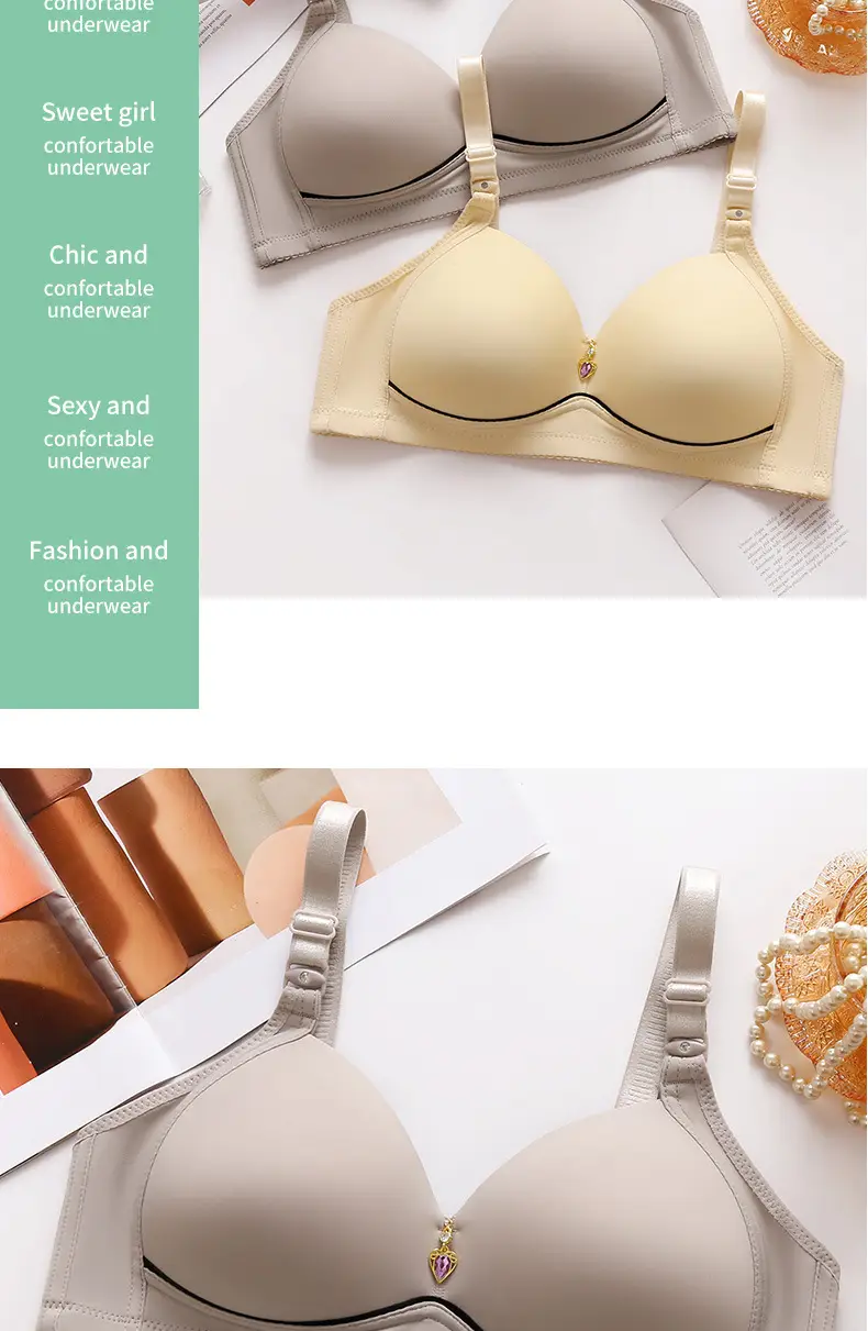 Foreign trade order plus size non-magnetic wireless push up breast adjustment type chubby girl underwear glossy four breasted bra — feature 19