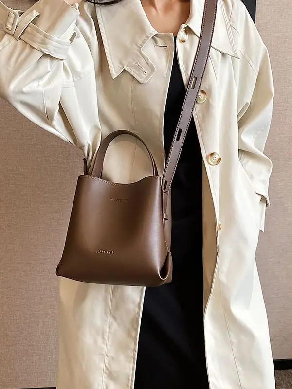 Women's Brown Leather Bucket Bag 2023 New Fall - Image 7