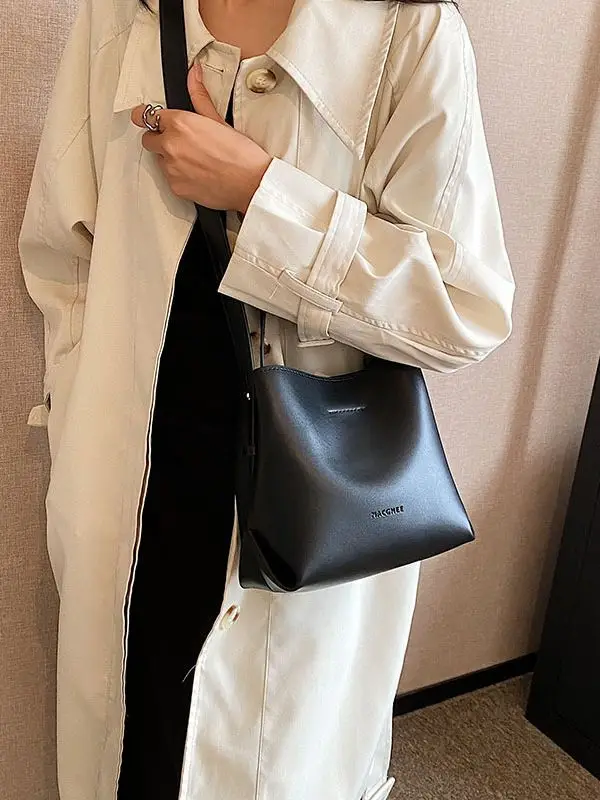 Women's Brown Leather Bucket Bag 2023 New Fall - Image 9