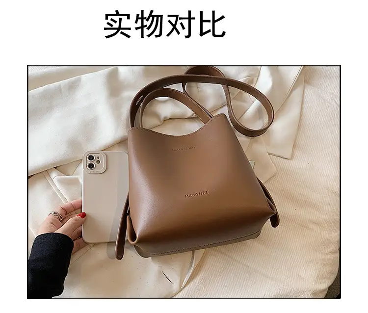 Women's Brown Leather Bucket Bag 2023 New Fall โ feature 3