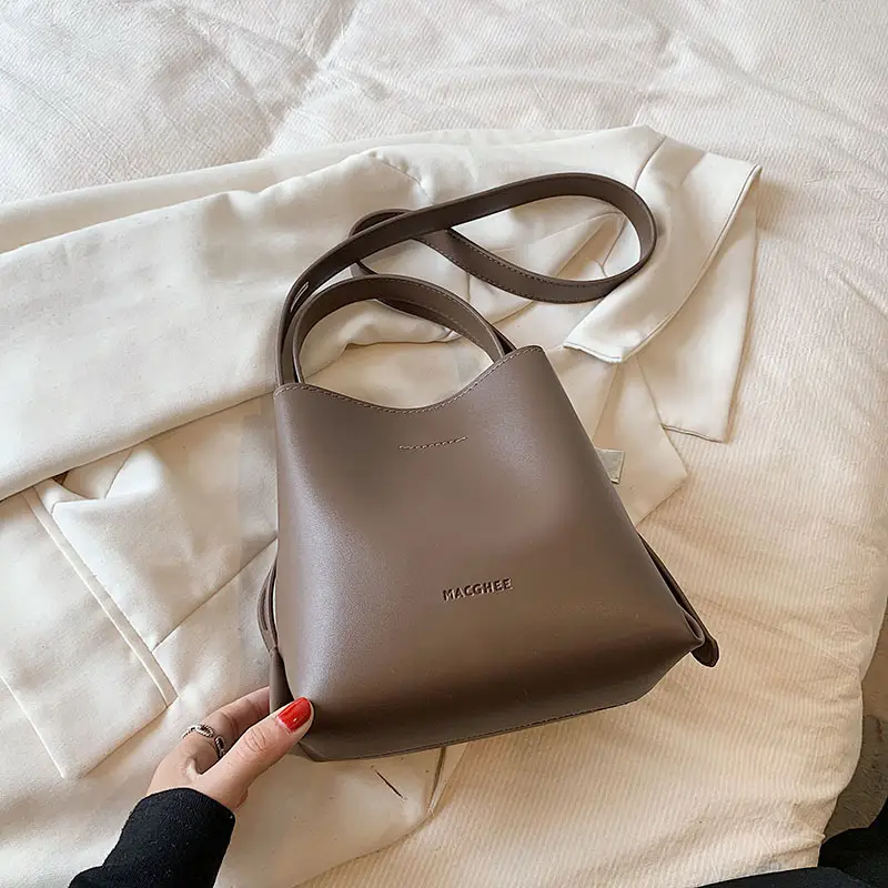 Women's Brown Leather Bucket Bag 2023 New Fall - Image 2