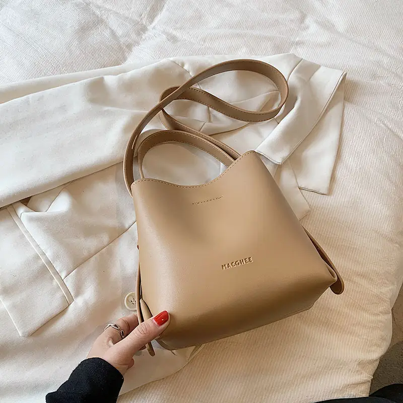 Women's Brown Leather Bucket Bag 2023 New Fall - Image 4