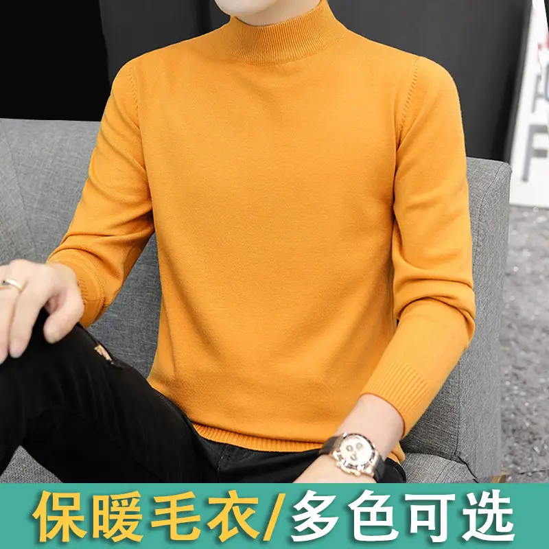 Men's Long Sleeve Grey Sweater Mid Collar Winter Warm - Image 5