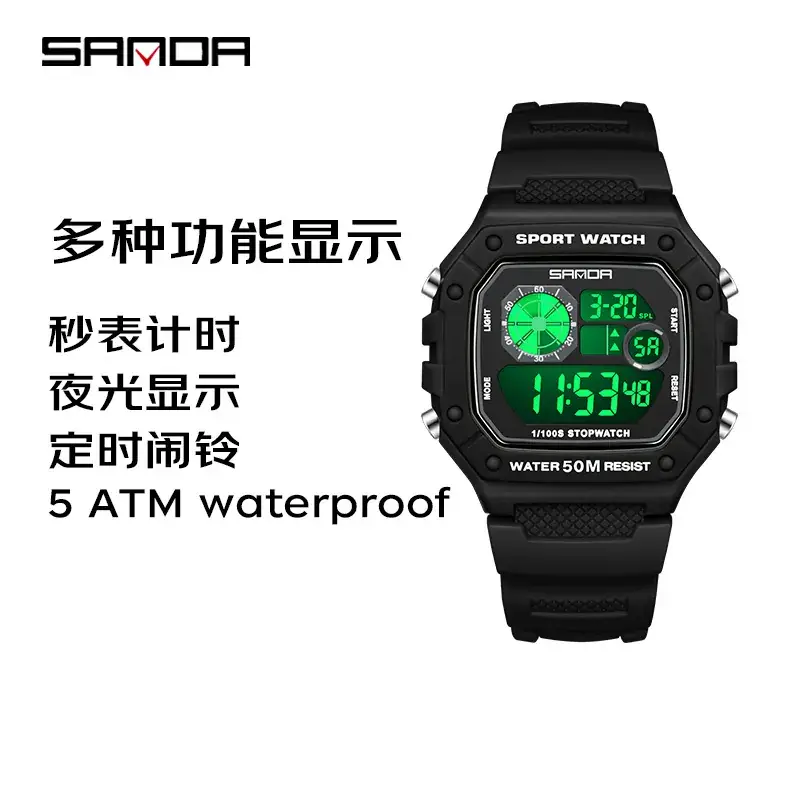 Sanda Digital Sport Watch Black 60m Water Resistant