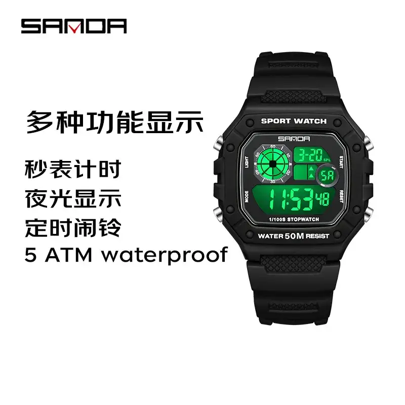 Sanda Digital Sport Watch Black 60m Water Resistant