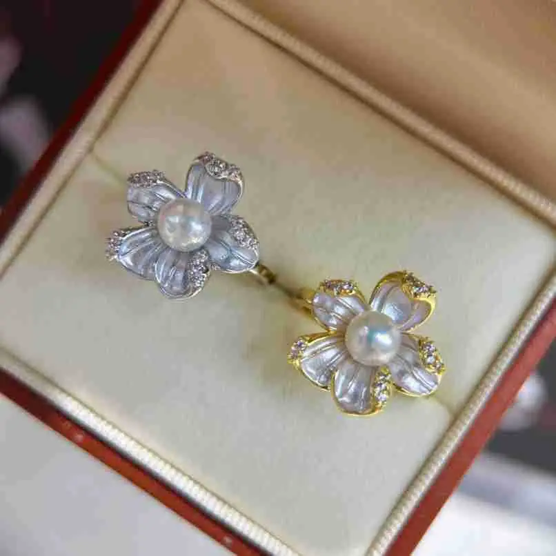 Natural Pearl Earrings S925 Silver Needle French Oil Dripping Begonia Flower — feature 27
