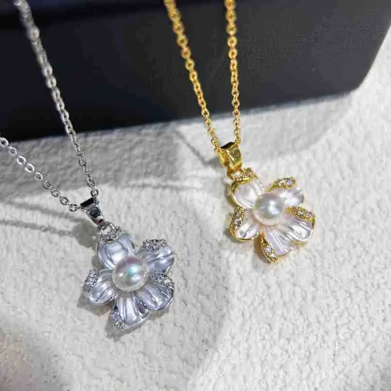 Natural Pearl Earrings S925 Silver Needle French Oil Dripping Begonia Flower - Image 5