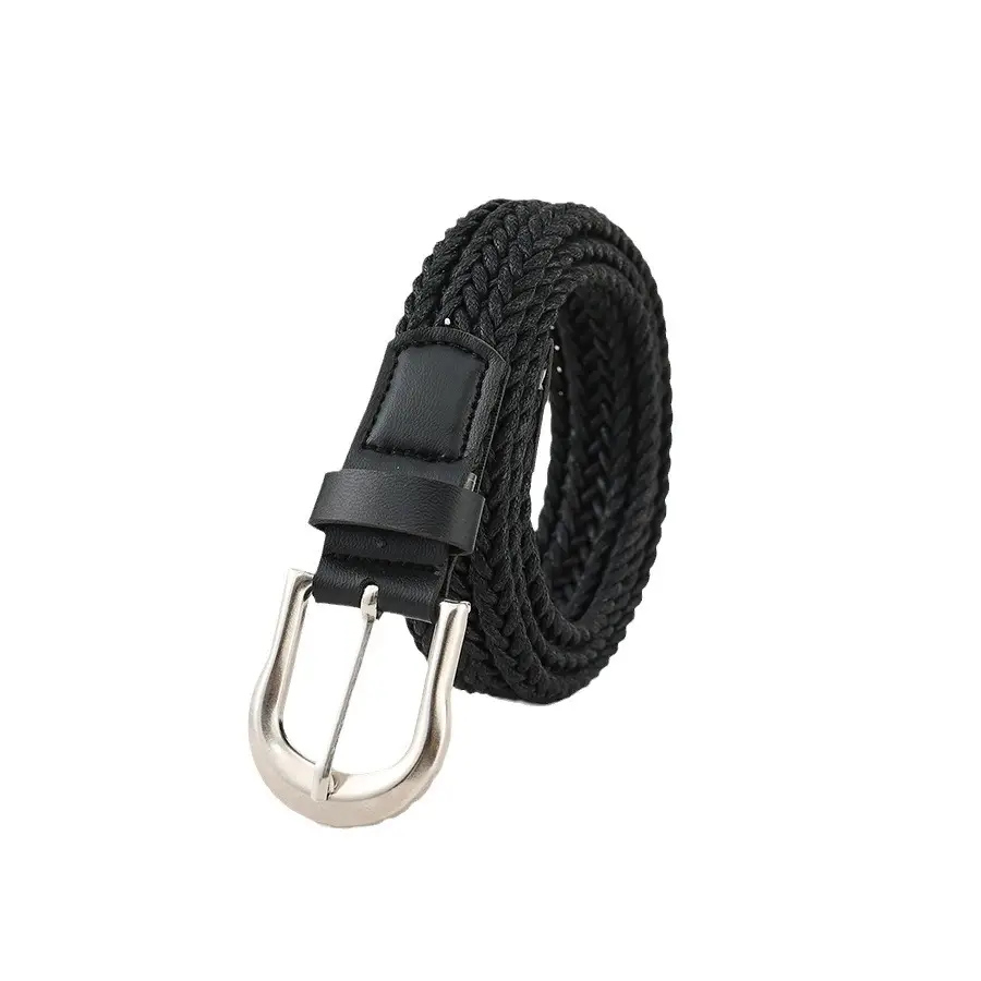 Women's Brown Braided Linen Belt with Buckle - Image 2