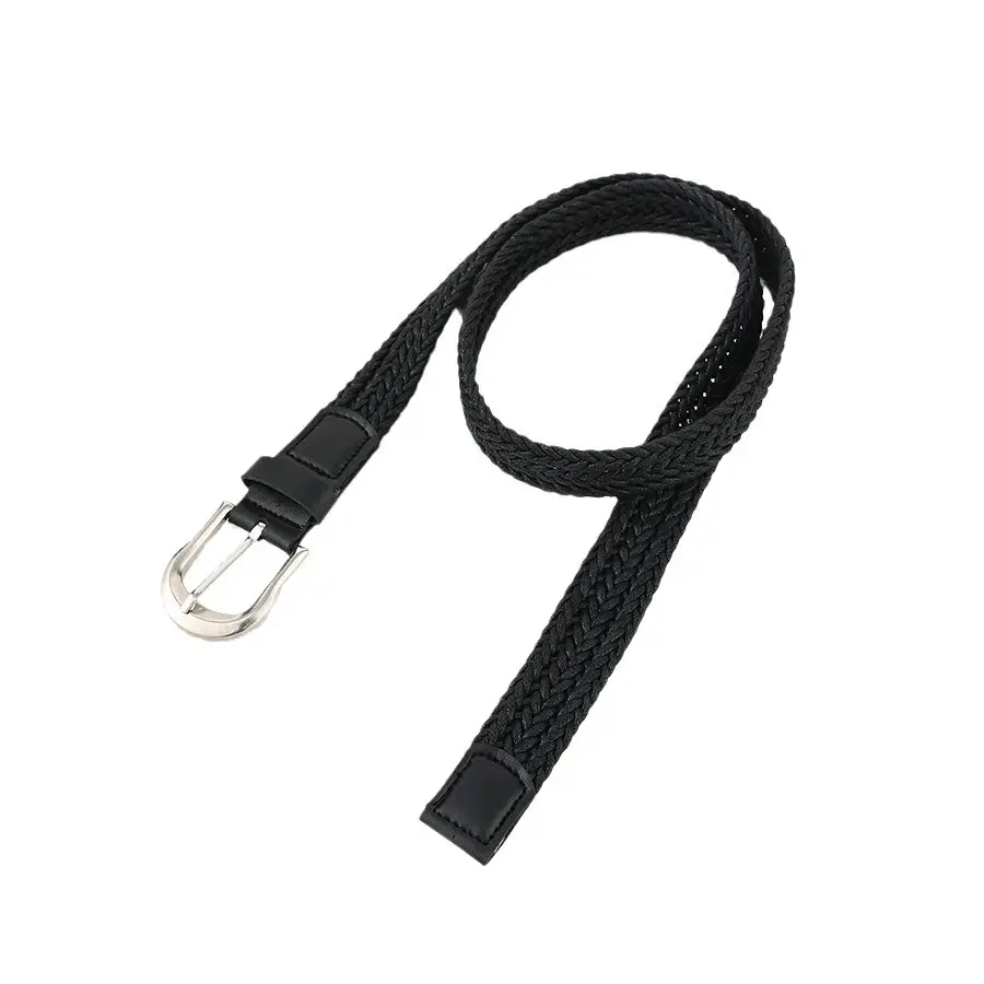 Women's Brown Braided Linen Belt with Buckle - Image 3