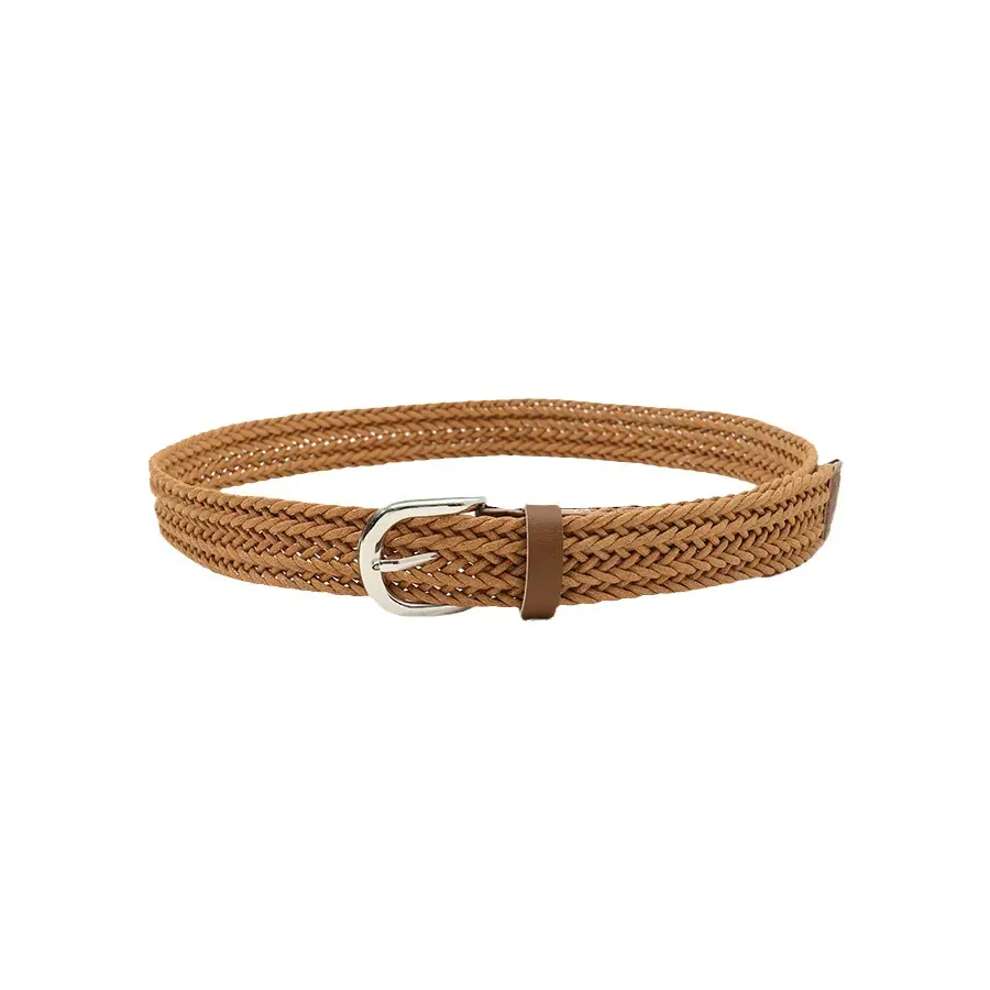 Women's Brown Braided Linen Belt with Buckle - Image 5