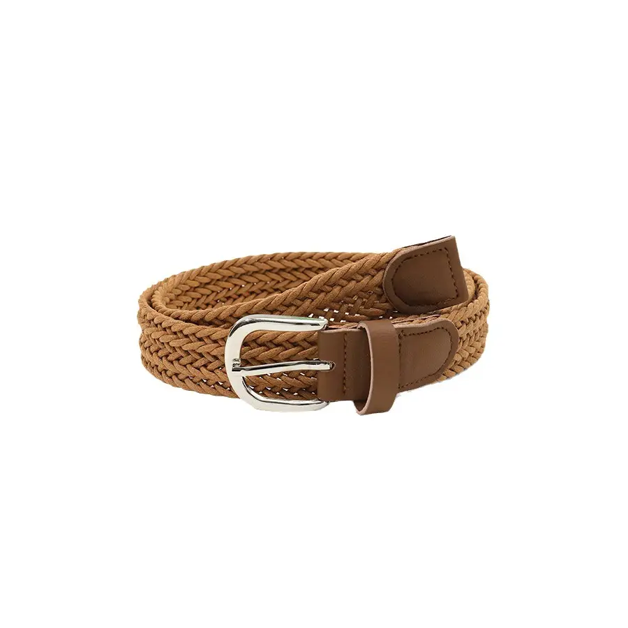 Women's Brown Braided Linen Belt with Buckle - Image 6