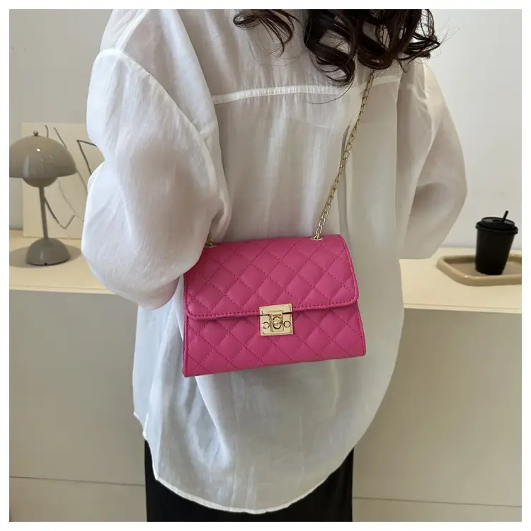 Pink Quilted Chain Shoulder Bag for Women — feature 23