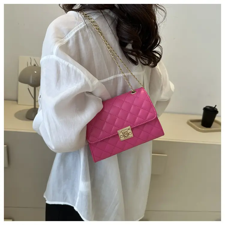 Pink Quilted Chain Shoulder Bag for Women — feature 24