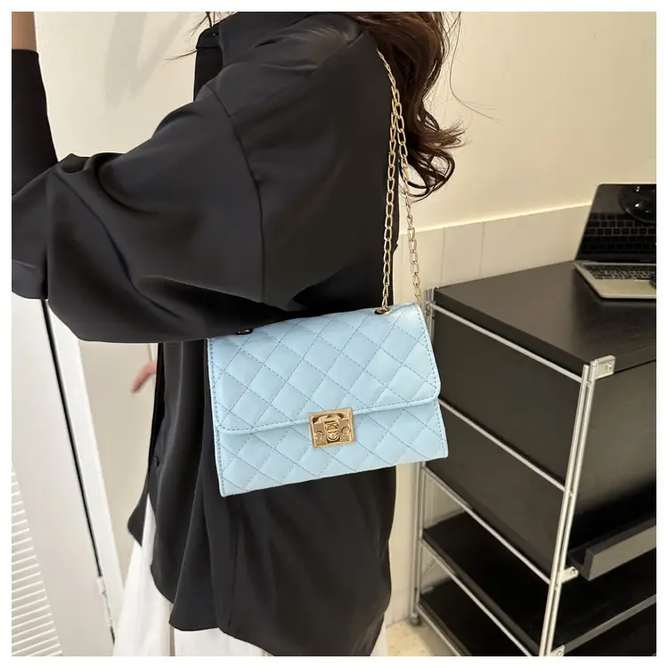 Pink Quilted Chain Shoulder Bag for Women — feature 34