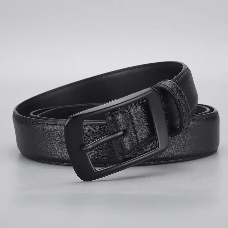 Black Genuine Leather Women's Belt with Pin Buckle - Image 5