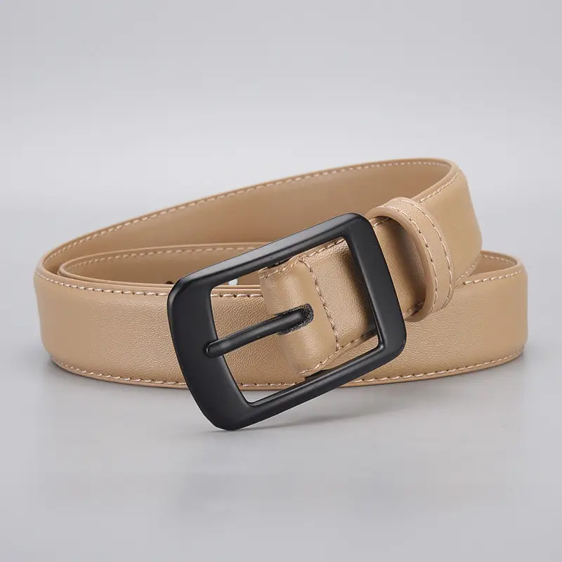 Black Genuine Leather Women's Belt with Pin Buckle - Image 7