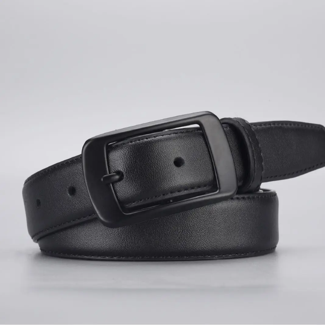 Black Genuine Leather Women's Belt with Pin Buckle - Image 8