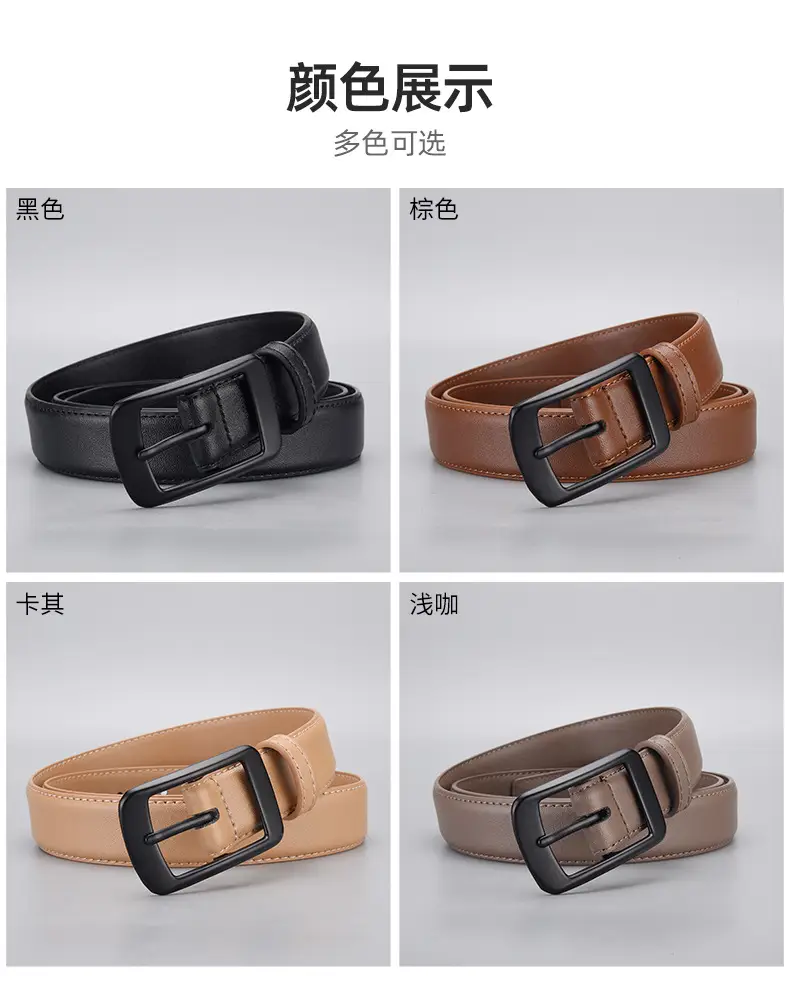 Black Genuine Leather Women's Belt with Pin Buckle — feature 11