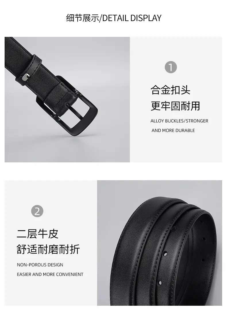 Black Genuine Leather Women's Belt with Pin Buckle — feature 12