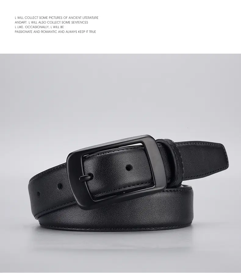 Black Genuine Leather Women's Belt with Pin Buckle — feature 15