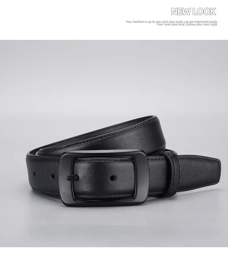 Black Genuine Leather Women's Belt with Pin Buckle — feature 16