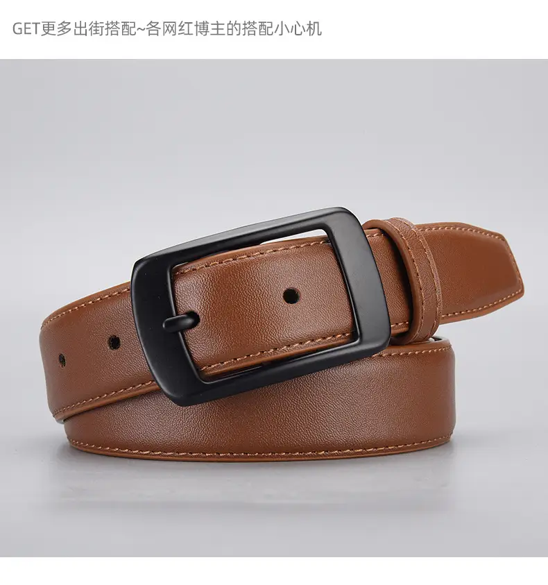 Black Genuine Leather Women's Belt with Pin Buckle — feature 17