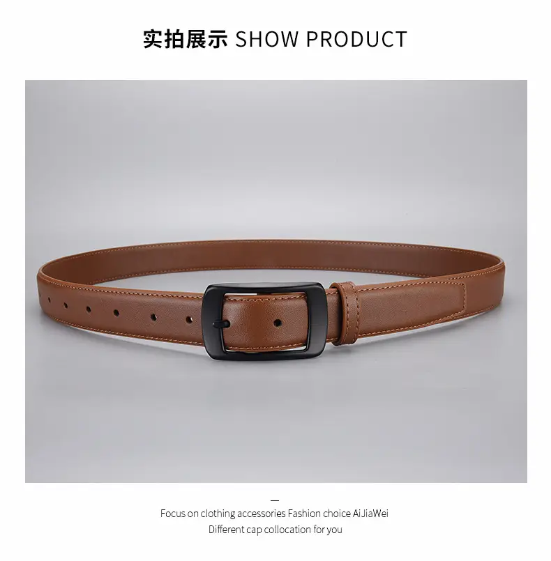 Black Genuine Leather Women's Belt with Pin Buckle — feature 18