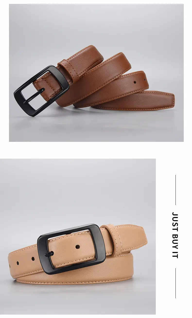 Black Genuine Leather Women's Belt with Pin Buckle — feature 19