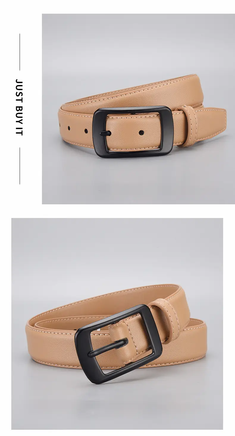 Black Genuine Leather Women's Belt with Pin Buckle — feature 20