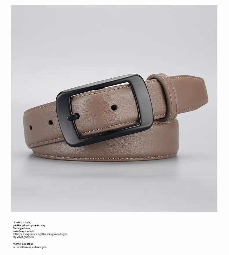 Black Genuine Leather Women's Belt with Pin Buckle — feature 22