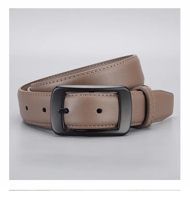 Black Genuine Leather Women's Belt with Pin Buckle — feature 23