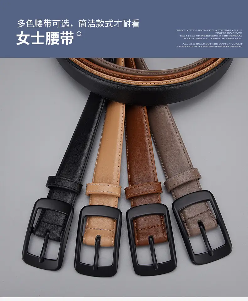 Black Genuine Leather Women's Belt with Pin Buckle — feature 9