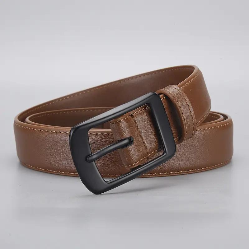 Black Genuine Leather Women's Belt with Pin Buckle - Image 2