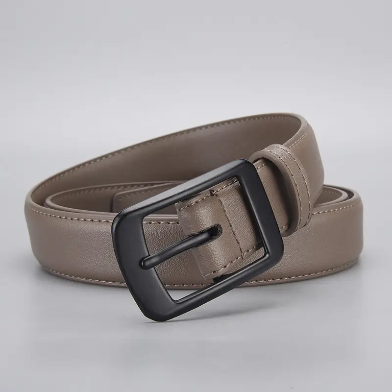 Black Genuine Leather Women's Belt with Pin Buckle - Image 4