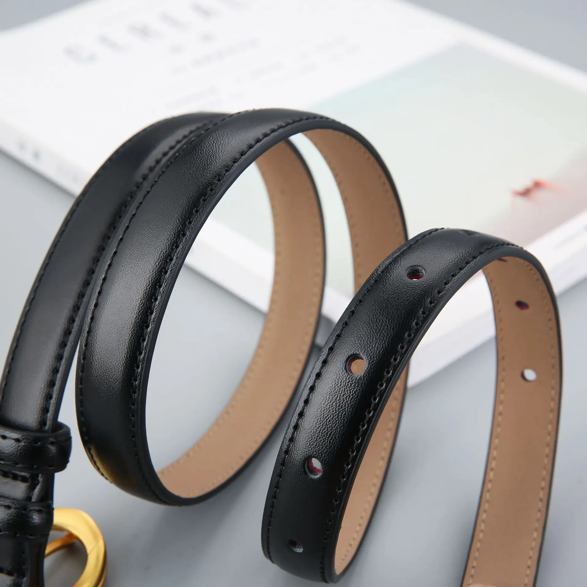 Genuine Leather Belt with Gold Ring for Men Women - Image 10