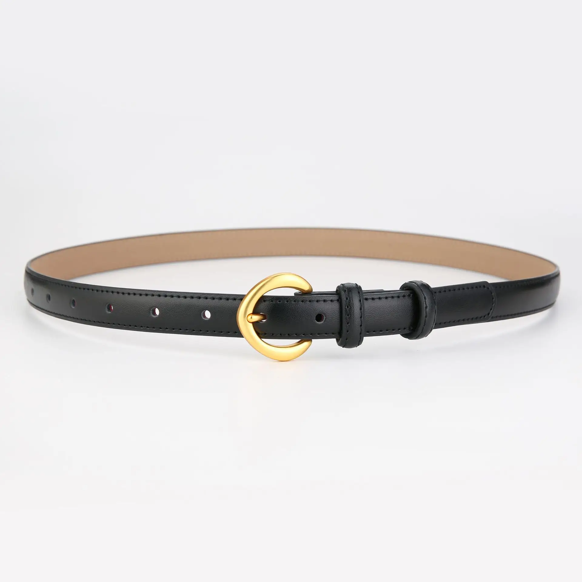 Genuine Leather Belt with Gold Ring for Men Women - Image 12