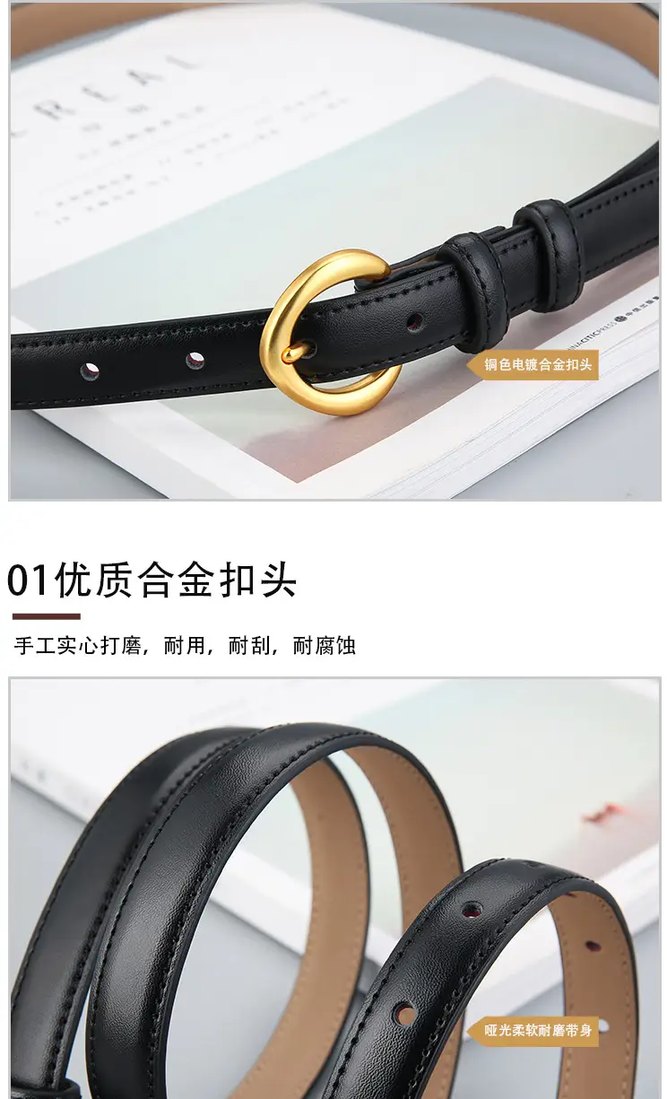 Genuine Leather Belt with Gold Ring for Men Women β feature 8