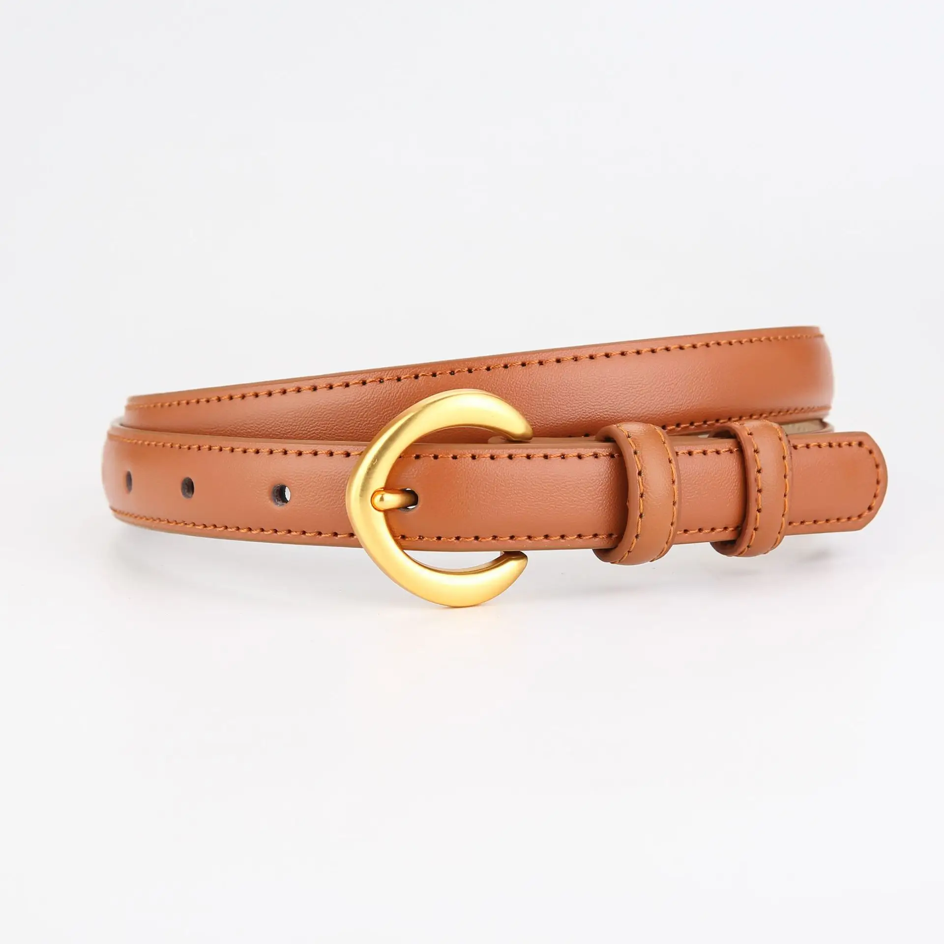 Genuine Leather Belt with Gold Ring for Men Women - Image 2