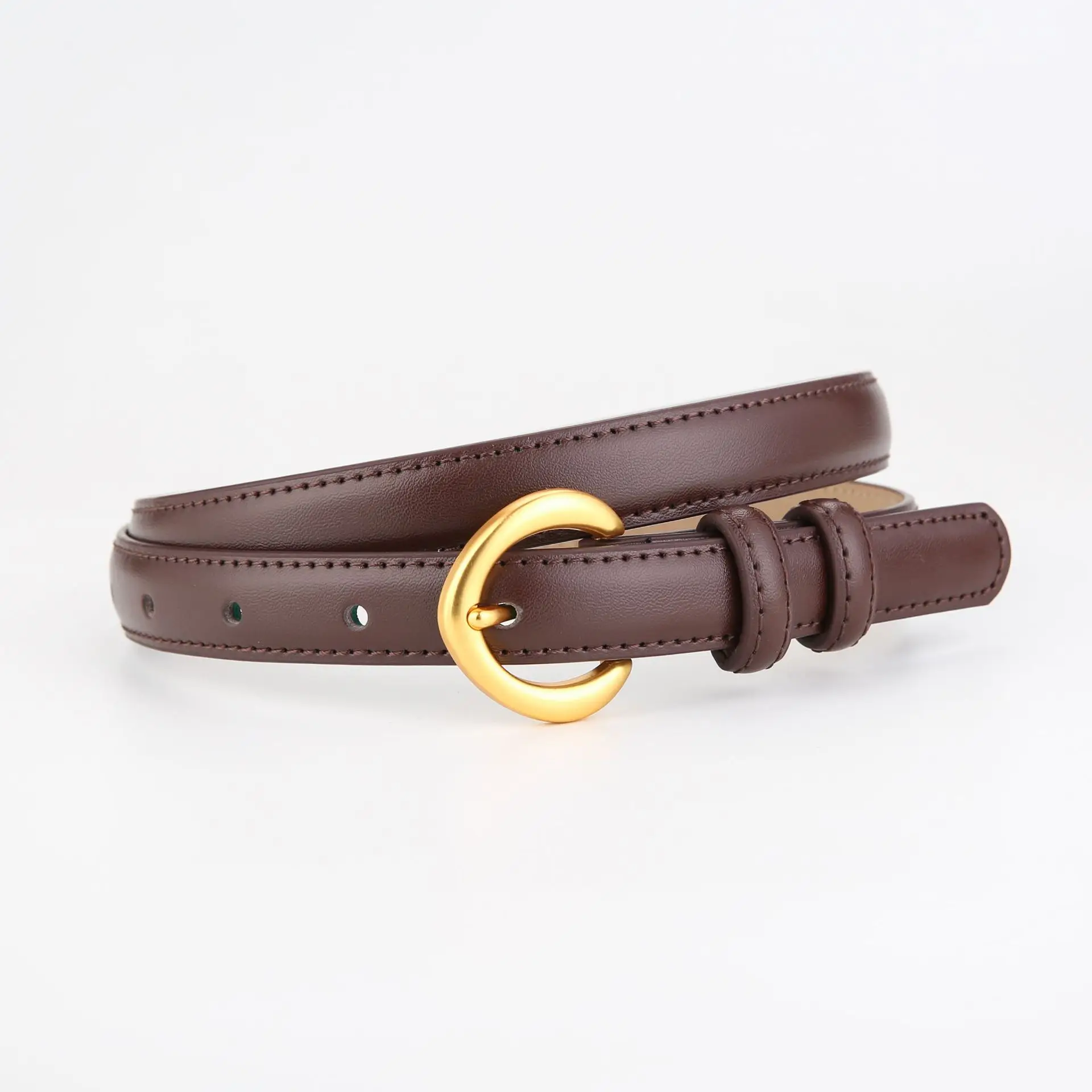 Genuine Leather Belt with Gold Ring for Men Women - Image 3