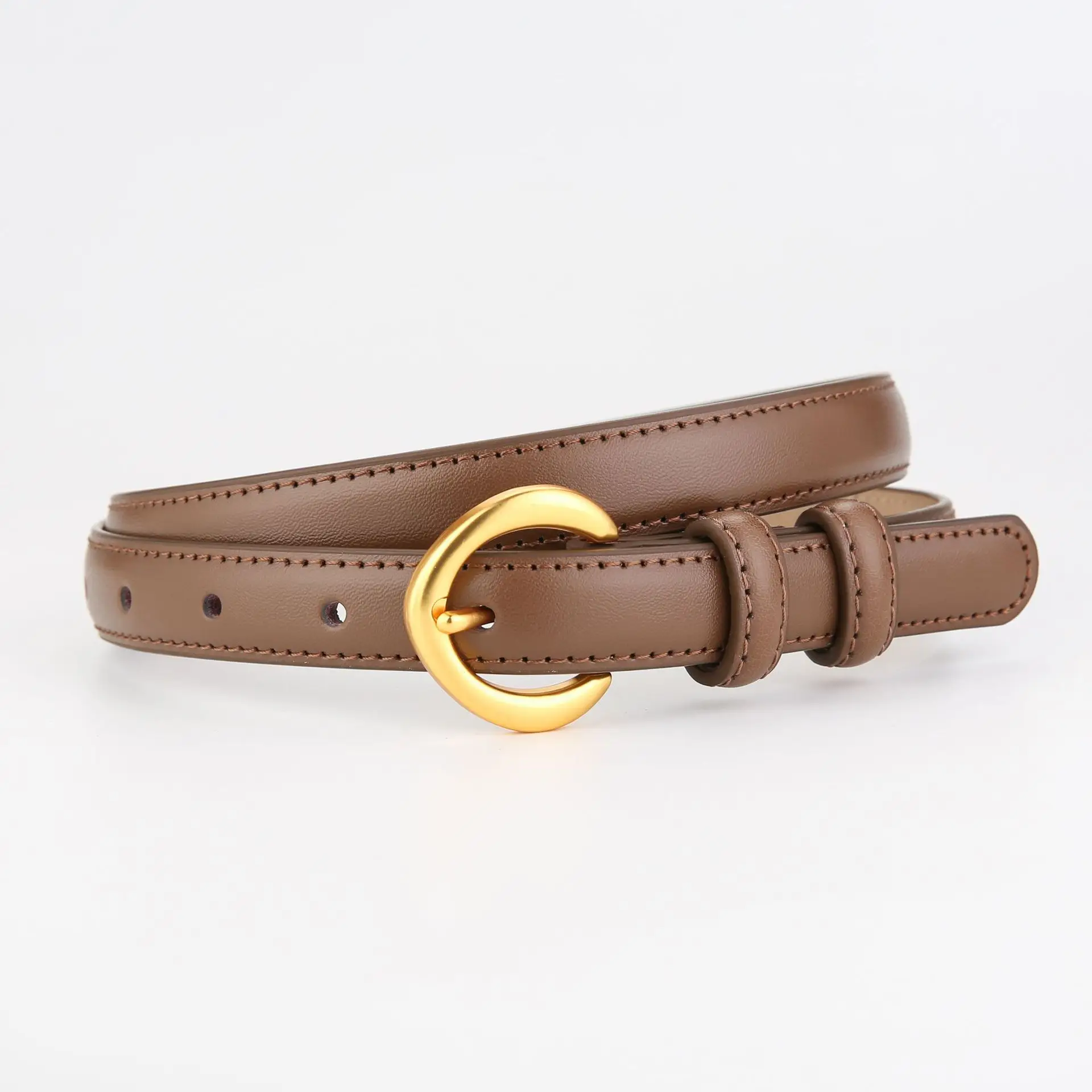 Genuine Leather Belt with Gold Ring for Men Women - Image 4