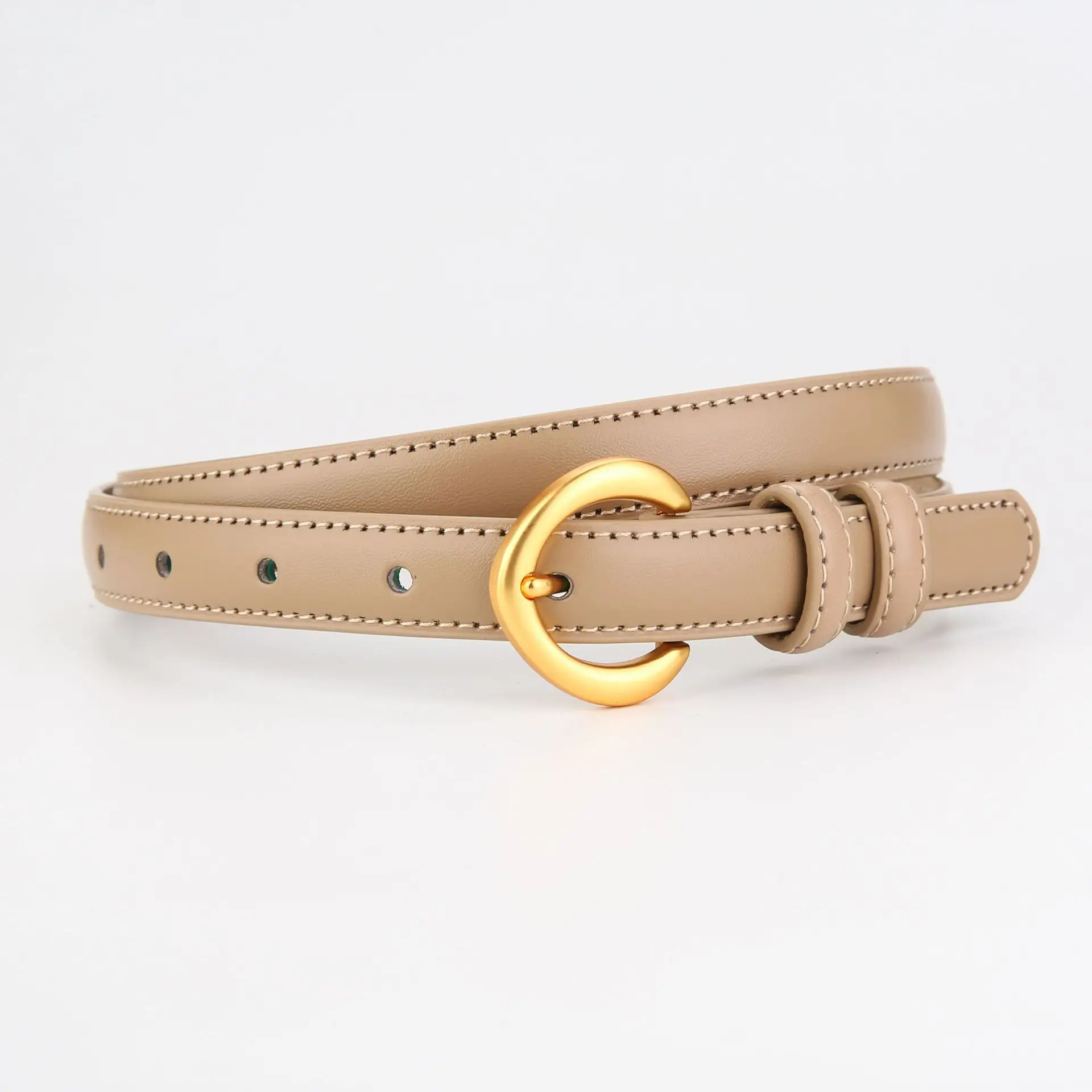 Genuine Leather Belt with Gold Ring for Men Women - Image 5