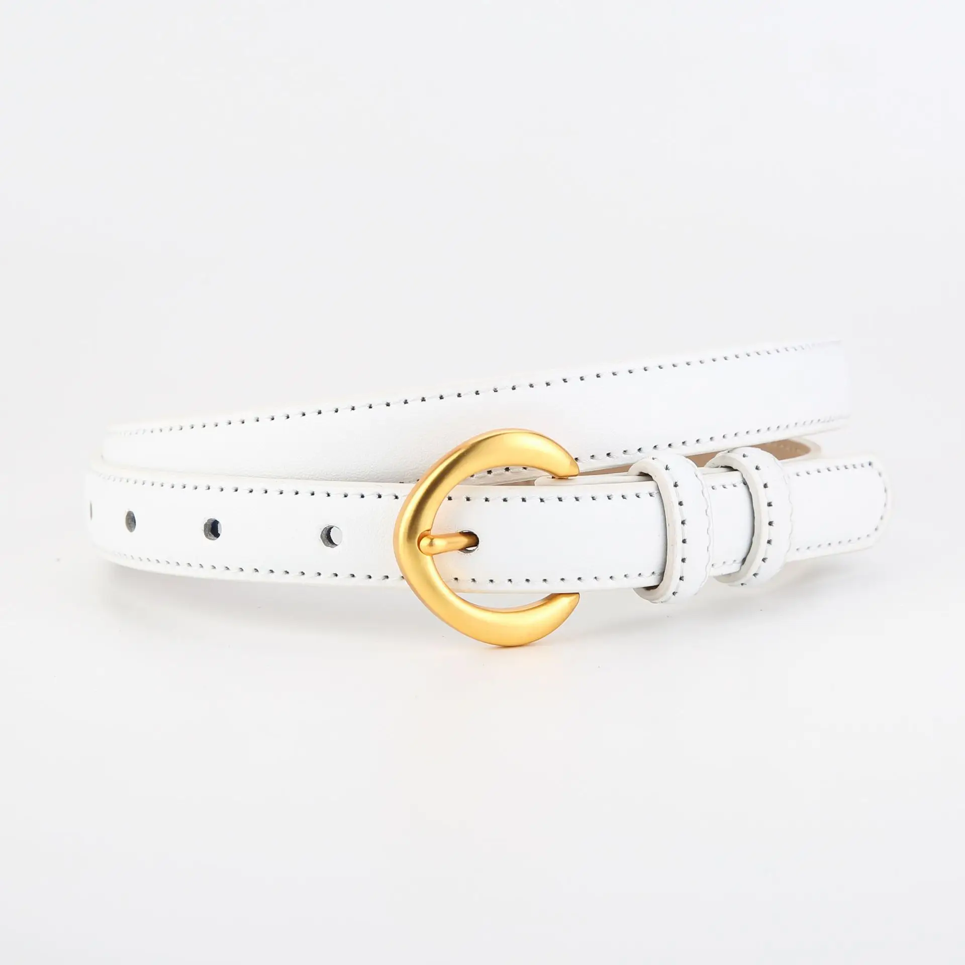 Genuine Leather Belt with Gold Ring for Men Women - Image 6