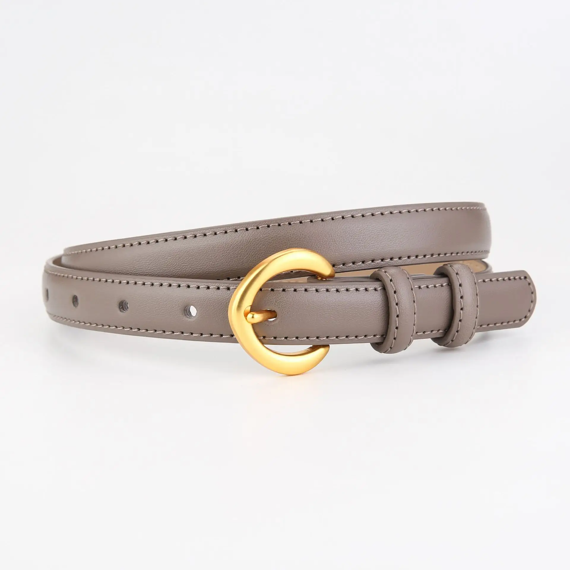 Genuine Leather Belt with Gold Ring for Men Women - Image 7