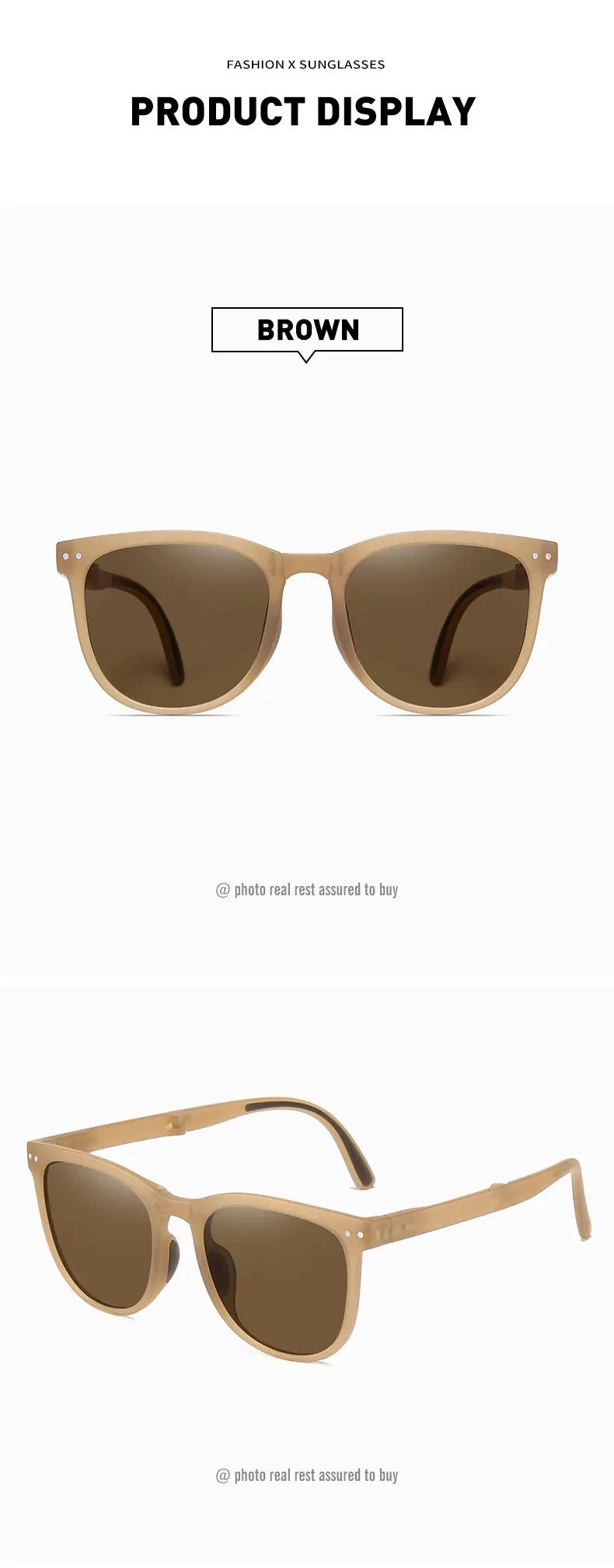 Foldable Anti-UV Sunglasses Women Dark Brown Coffee Lightweight — feature 22